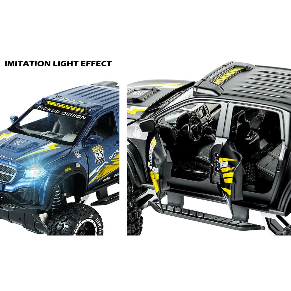 Масштаб 1/24 X-класса 6x6 внедорожные литые металлические модели автомобилей, пикапы-монстры, игрушечная переоборудованная модель автомобиля со звуком и светом для детей от 3 лет и старше