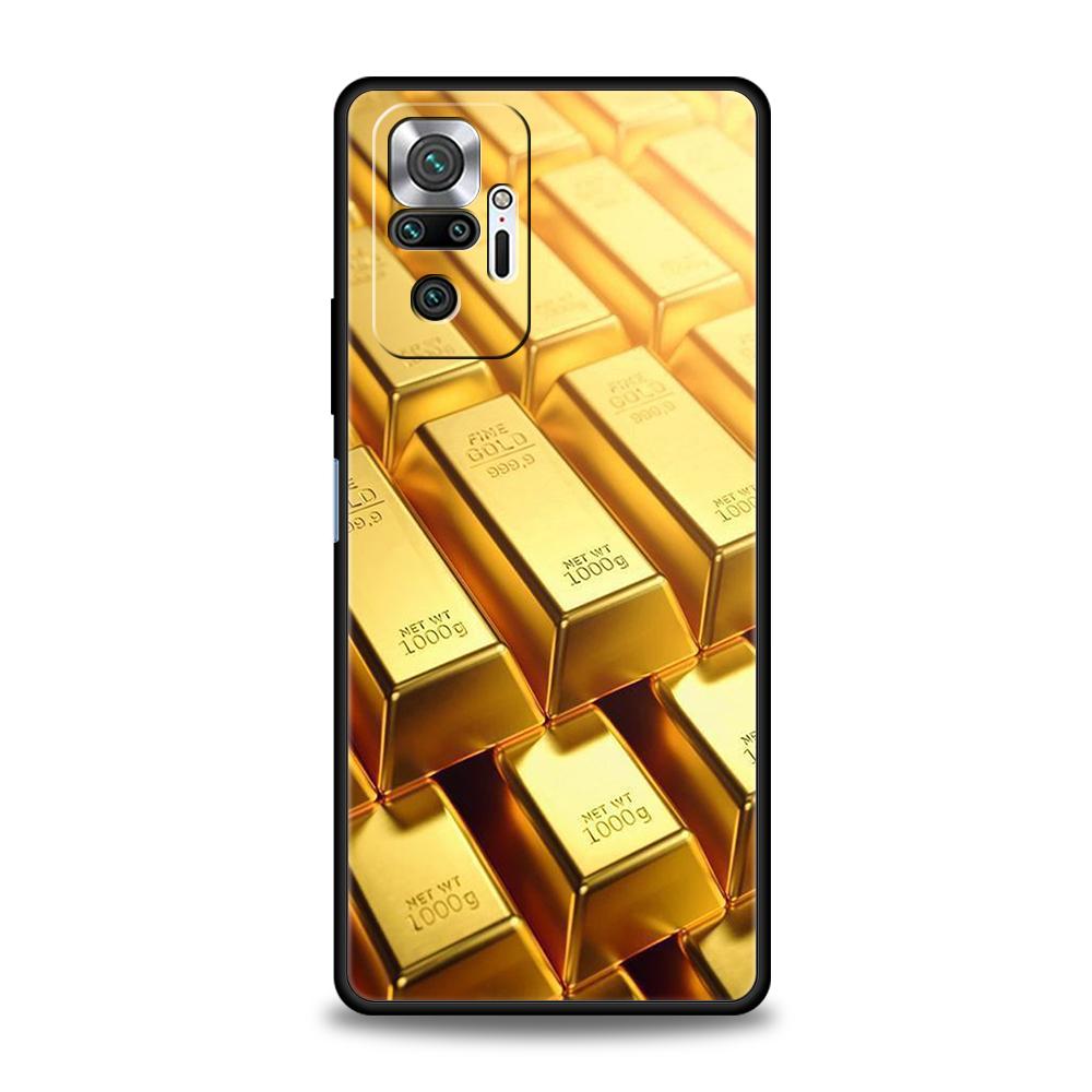 Золотой чехол для телефона с узором из денег для Xiaomi Redmi Note 14 5G 13 12 10 11 Pro Plus 4G 14C 13C 12C 10C 9C, мягкий чехол из ТПУ