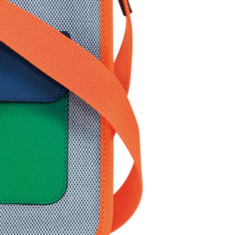 Longchamp Le Foulonné 20 Zipper Closure Canvas And Leather Shoulder Crossbody Bag Small Women bags Blue Orange 10138HBUH03