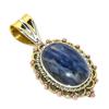 Natural Sodalite Gemstone Two Tone 925 Solid Sterling Silver Pendant 1.50'' F5W97