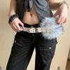 Rivet Leather Fur Belt Faux Fur Y2K Waistband Vintage Furry Waistband  Dress Decoration