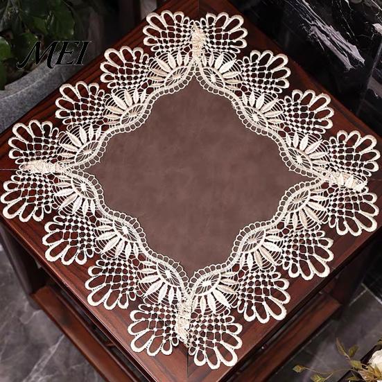 Nightstand Protector Square Lace Cover, Vintage Style Side Table Waterproof Bedside Heat Insulation Mat for Coffee Spill Resistant Cover