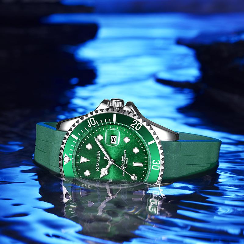 KIMSDUN Часы Green Water Ghost, силиконовые мужские часы, модные, светящиеся, водонепроницаемые, кварцевые часы