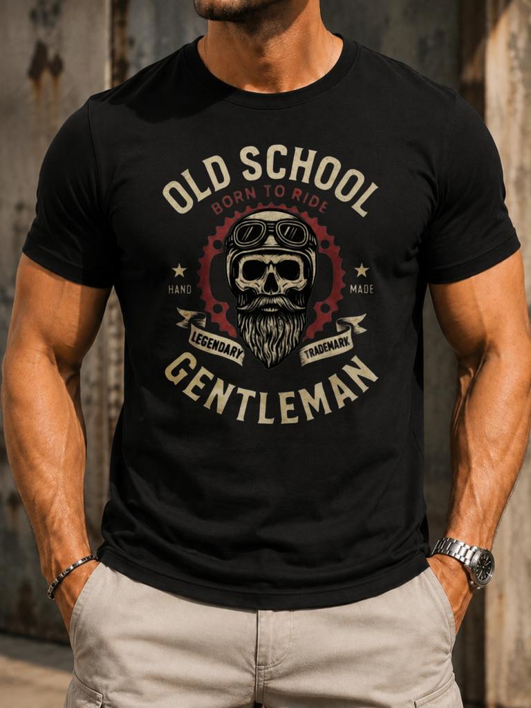 Old School Born To Ride Bearded Biker With And Gear Graphic With Vivid Centered Artwork And A Unisex All TShirt