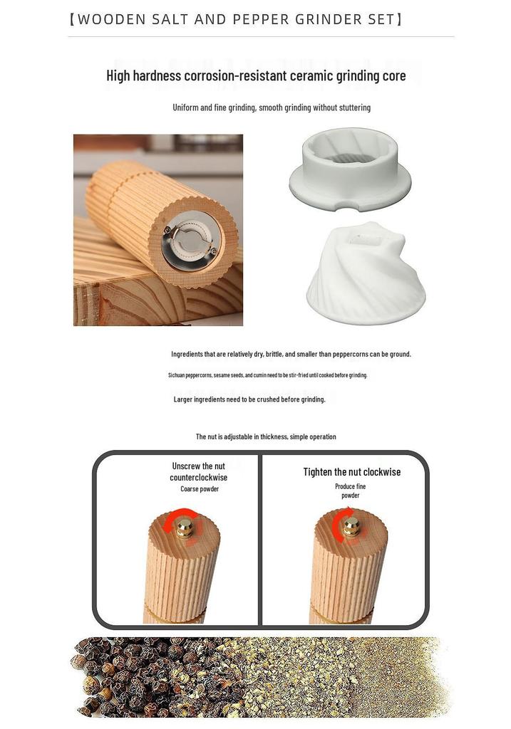 Wooden Salt and Pepper Grinder Set with Ceramic Core
