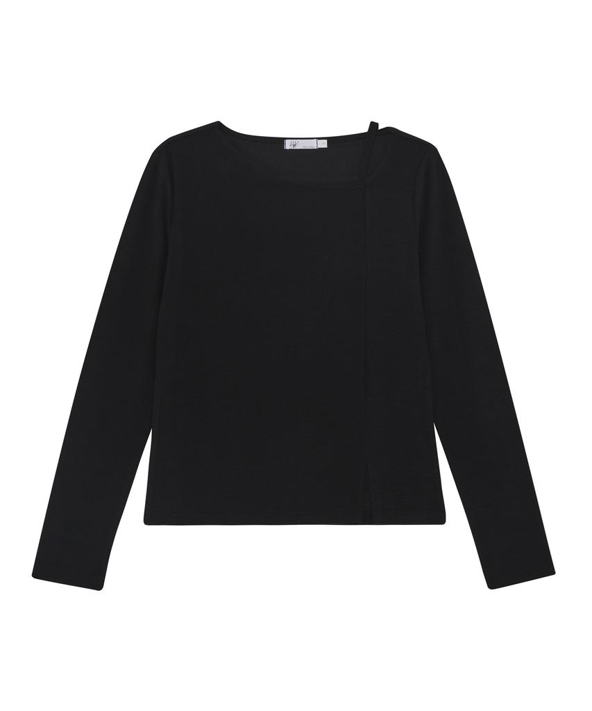 HYEYEONG KIM Asymmetrical Strap Fleece T-Shirt - Black