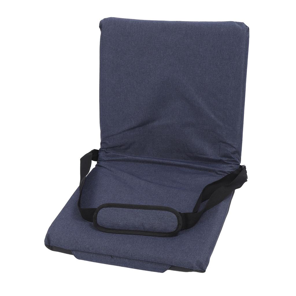 Portable Outdoor Camping Hunting Fishing Single Shoulder Strap Stand Folding Seat Adjustable Cushion Navy Blue