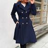 Women's Long Woolen Coat With Double Breasted Buttons