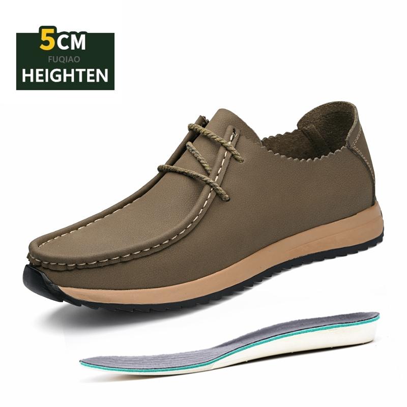 Мужские повседневные кожаные туфли на платформе Женские плоские/5 см увеличение роста Дышащие Легкие Удобные лоферы Унисекс Кроссовки на лифте