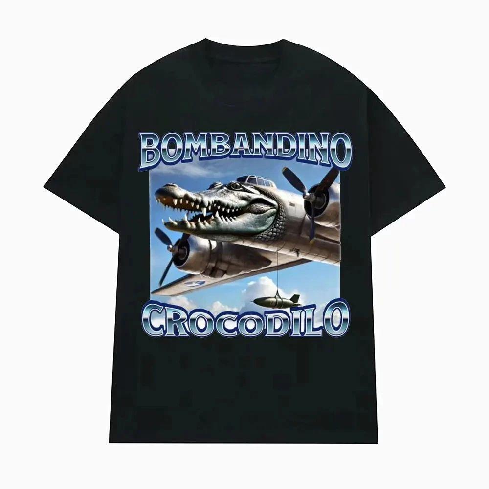 Bombardino Crocodilo Meme T-Shirt Men Women Short Sleeve Cotton Tees Funny Graphic T-shirt Y2k Outfit Summer Tops Men's Clothing