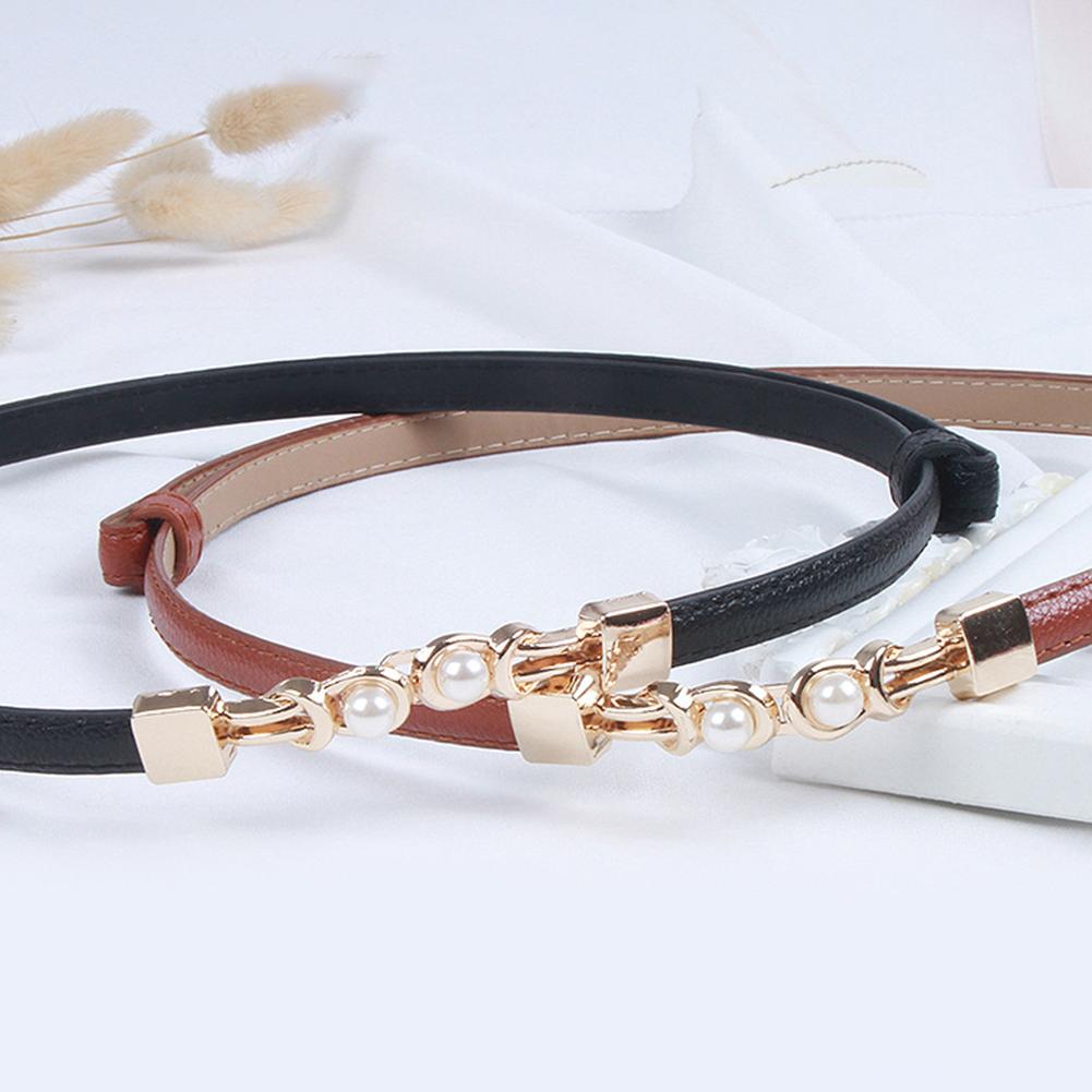 Универсальный пояс с пряжкой из сплава и жемчугом, повседневный регулируемый тонкий пояс из искусственной кожи, пояс для юбки и куртки, пояс с украшением на талию