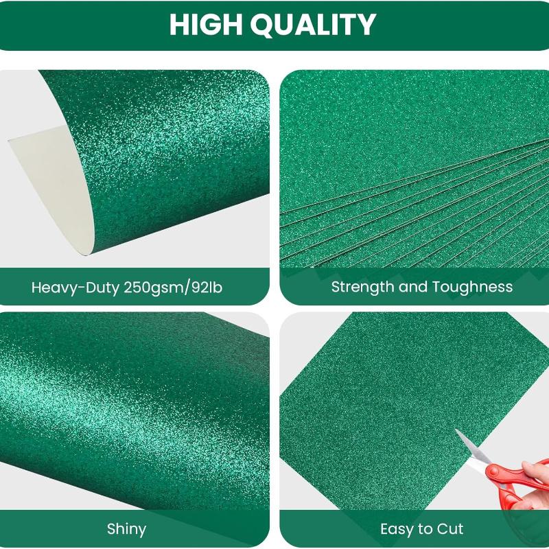19sheets Green Glitter Cardstock One-sided Non-Adhesive 8.3 X 11.7Inches for DIY Crafts, Art Projects, Party Decor, Gift Box Wrapping 250GSM/92lb
