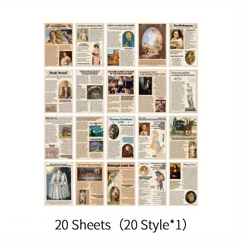 20pcs/pack Vintage old newspaper style Washi sticker book DIY Collage Decorative Background Stickers for Literature Art Scrap