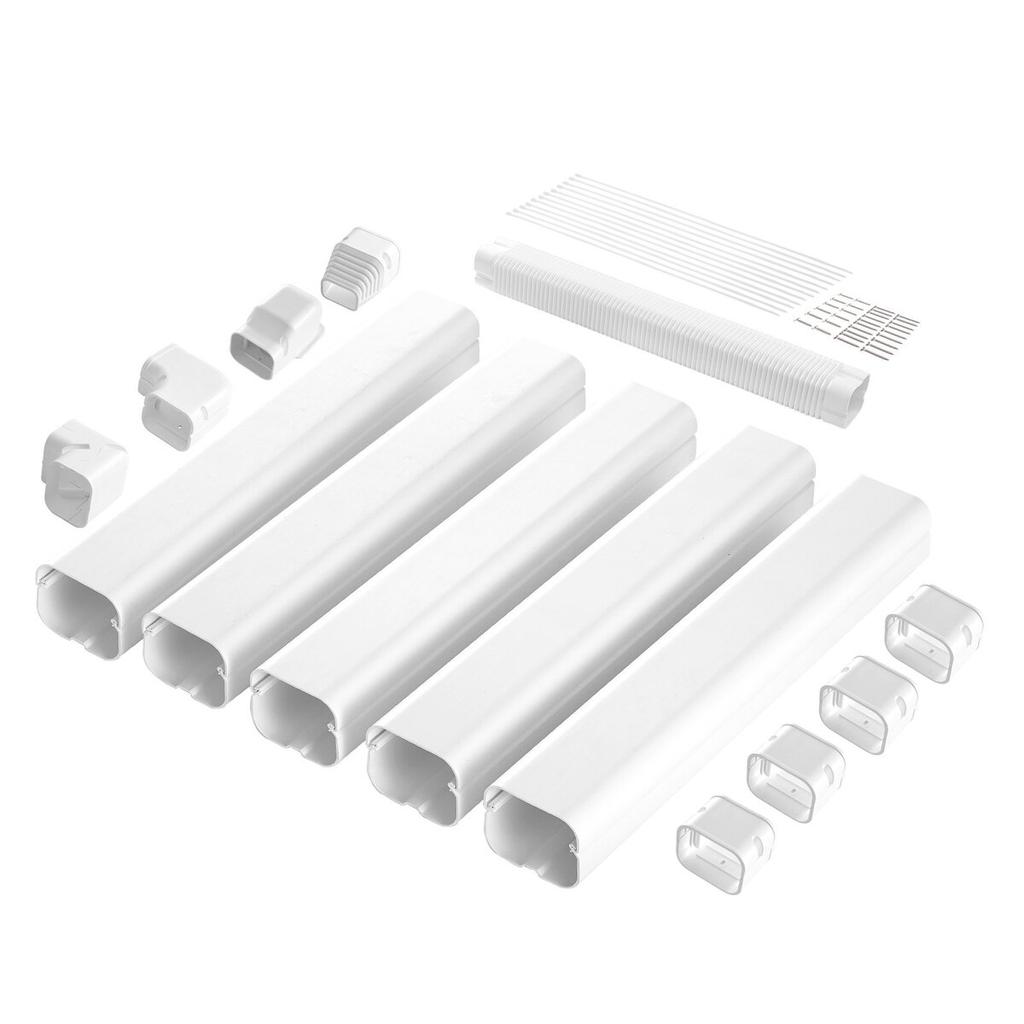 Mini Split Line Set Cover 76.2mm W 3110mm L, PVC Decorative Pipe Line Cover For Air Conditioner with 5 Straight Ducts & Full Components Easy to