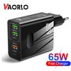 VAORLO Настенное зарядное устройство 5Porst QC3.0, поддержка быстрой зарядки, PD Charge, вилка ЕС, США, Великобритании, 65 Вт, 3,1 А, супер зарядка