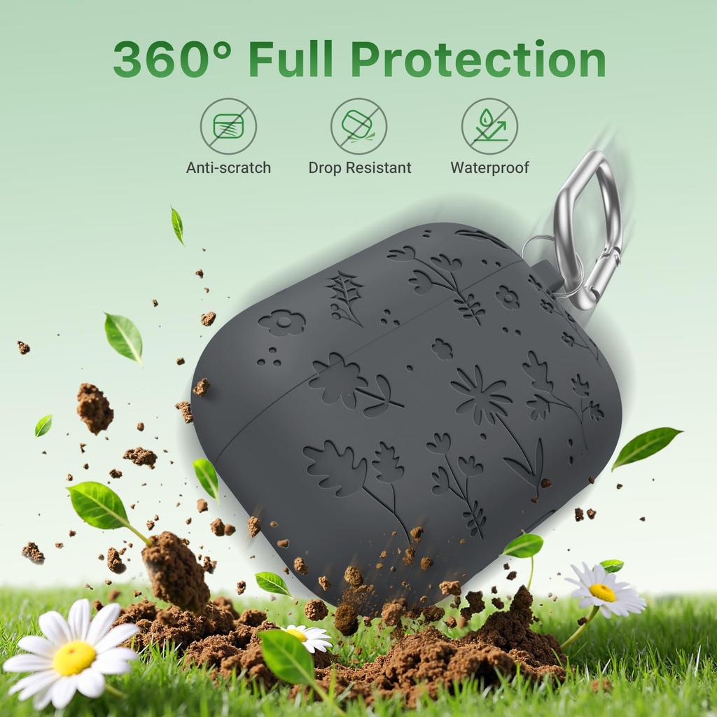 Для AirPods Pro 3 Милый защитный чехол с гравировкой цветка Мягкий силиконовый чехол с полной защитой Противоударный чехол против царапин для AirPods Pro 3