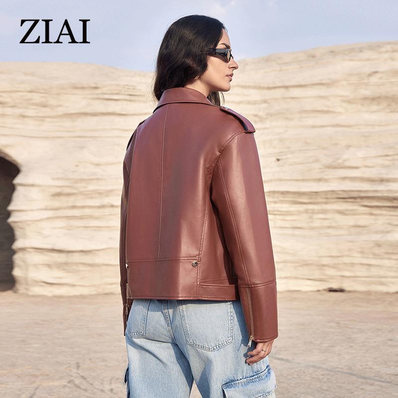 ziai Новая весна осень женская короткая куртка из искусственной кожи повседневное пальто из искусственной кожи свободные мотоциклетные куртки модная уличная одежда большое корейское пальто ZP-30110