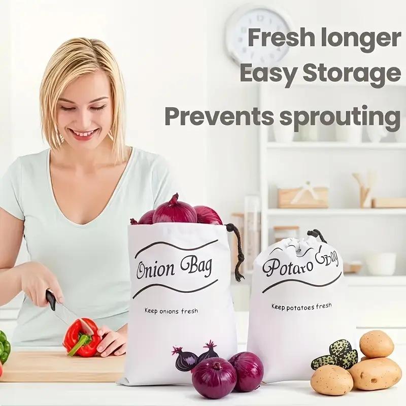 Potato Onion Storage Bag Keep Fresh Vegetable Fruit Organizer Drawstring Canvas Bags Reusable Sacks Holds Keeper Large Capacity