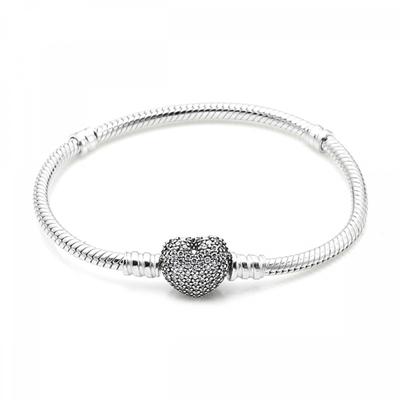 Pandora 590727cz Момент Искрящееся Паве Сердце Класс Змеиная Цепь Серебряный Браслет