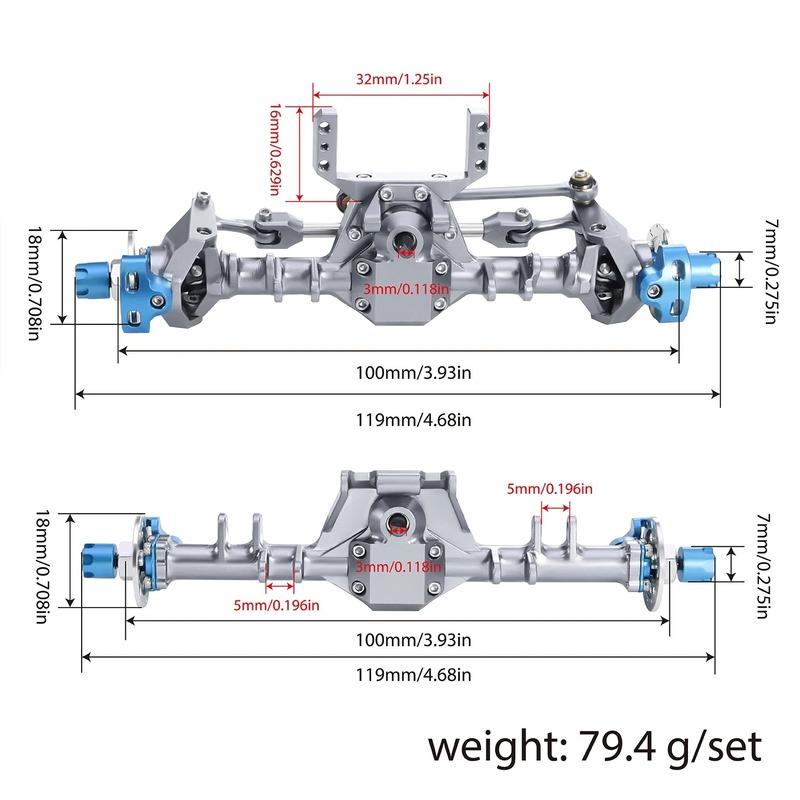 +9mm Aluminum Hydraulic Front Rear Straight Axle With Steering Link For 1/24 RC Crawler SCX24 Deadbolt 90081 C10 JEEP Gladiator