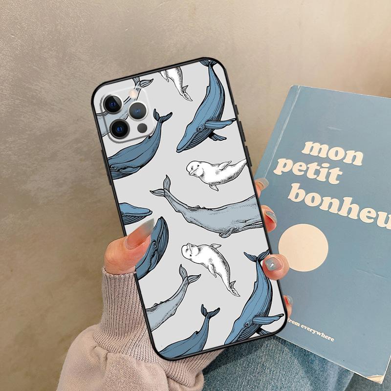 Синий чехол с узором «Киты в океане» для iPhone 17 Air 16 15 14 13 11 12 Pro Max 13 mini XR 15 16 Plus 16e Задняя крышка