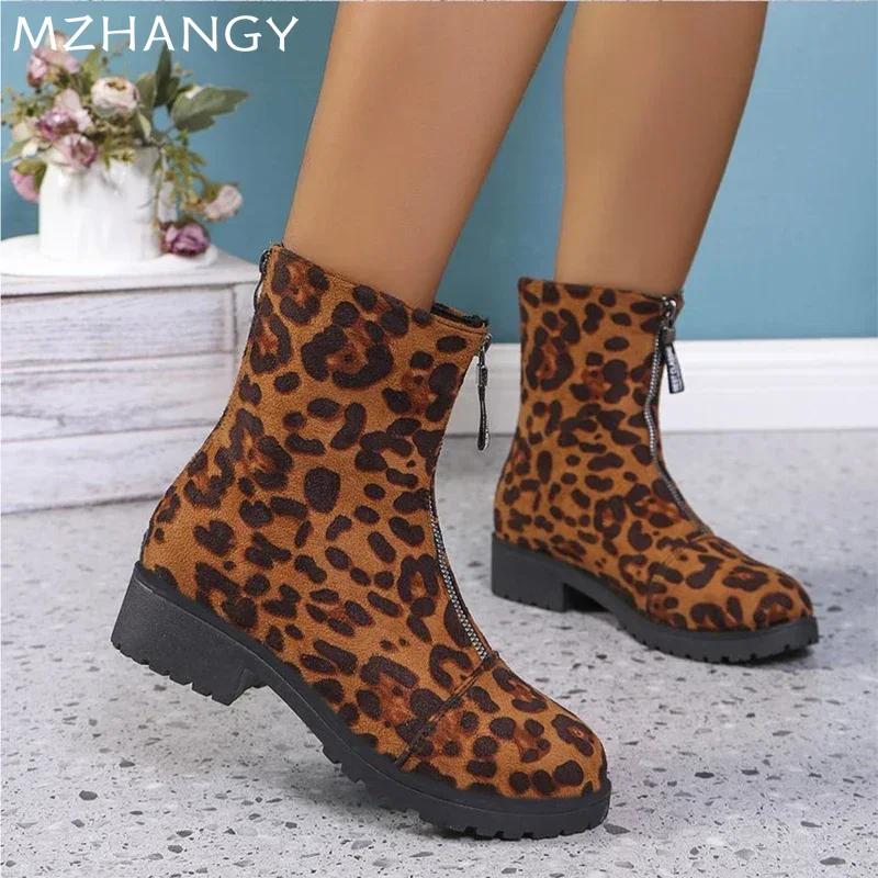 Леопардовые женские ботильоны на каблуках, зимняя новая модная обувь для ходьбы, женская мода 2024 года, зимние сапоги, элегантные женские ботинки Chelsea Botas