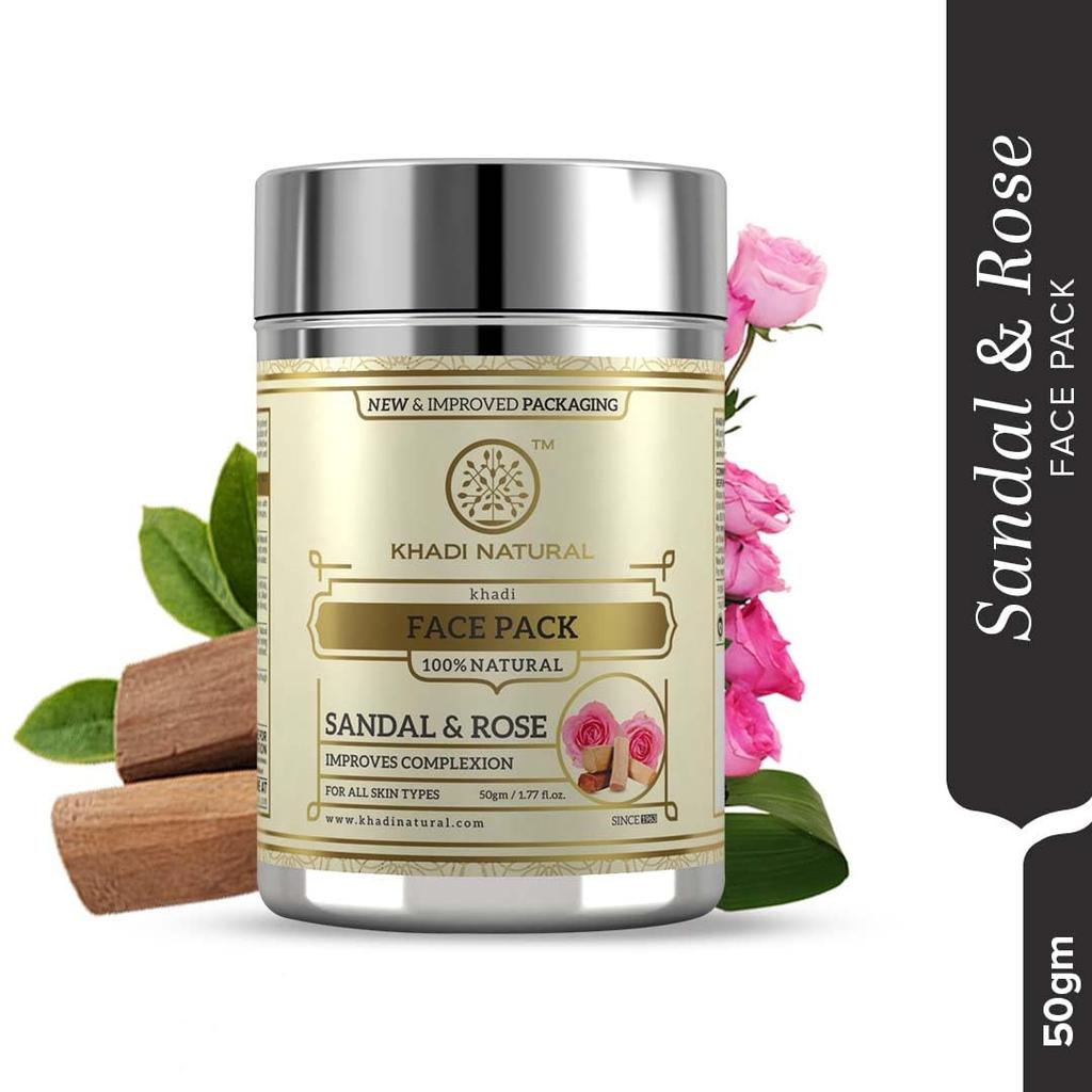 KHADI NATURAL Травяная маска для лица «Сандал и Роза» 50 г Упаковка для сияющей кожи и контроля жирности