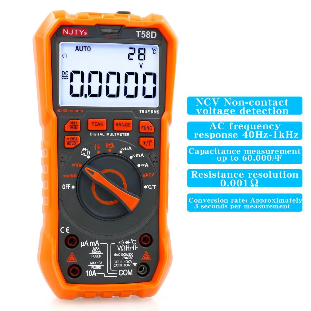 NJTY T-58D High-Precision Digital Multimeter, 60000 Counts, Smart Anti-Burn, Home/Professional Universal Meter