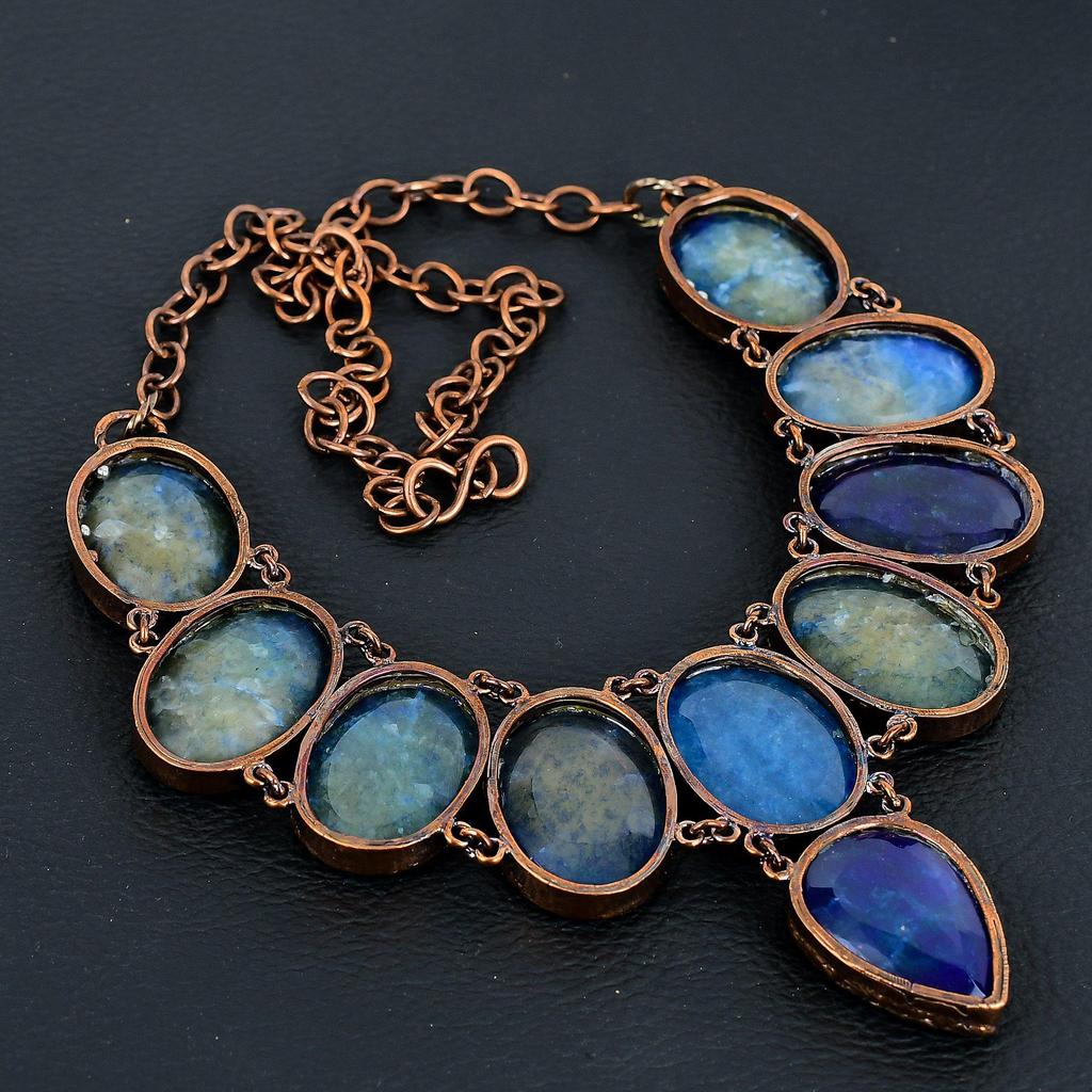 Blue Sapphire Necklace, Handmade Gemstone Necklace, Copper Electroformed Necklace Antique Jewelry, For Engagement Gift