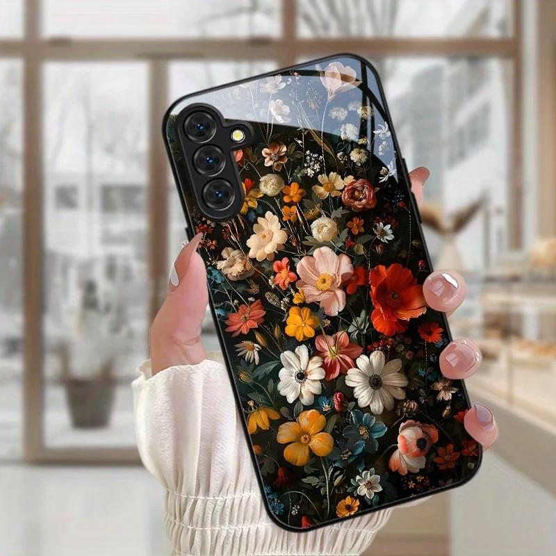 Роскошный ретро-цветочный стеклянный чехол для телефона Samsung A37 A57 A07 A26 A36 A56 A16 A06 A55 A35 A14 A34 A54 A24 A25 A15 A34 A54 4G 5G