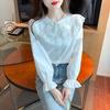 Весенняя мода Slim Fit Женские белые повседневные рубашки Кукольный воротник с длинным рукавом Кружевная женская блузка