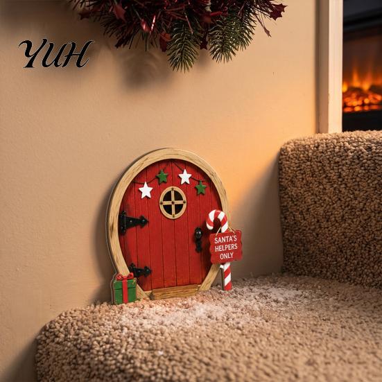 Christmas Wall Decorations Fairy Door Decoration, Solid Wood with Adhesive Backing Design, Rustic Crafts Miniature Tiny for Tree Trunks And