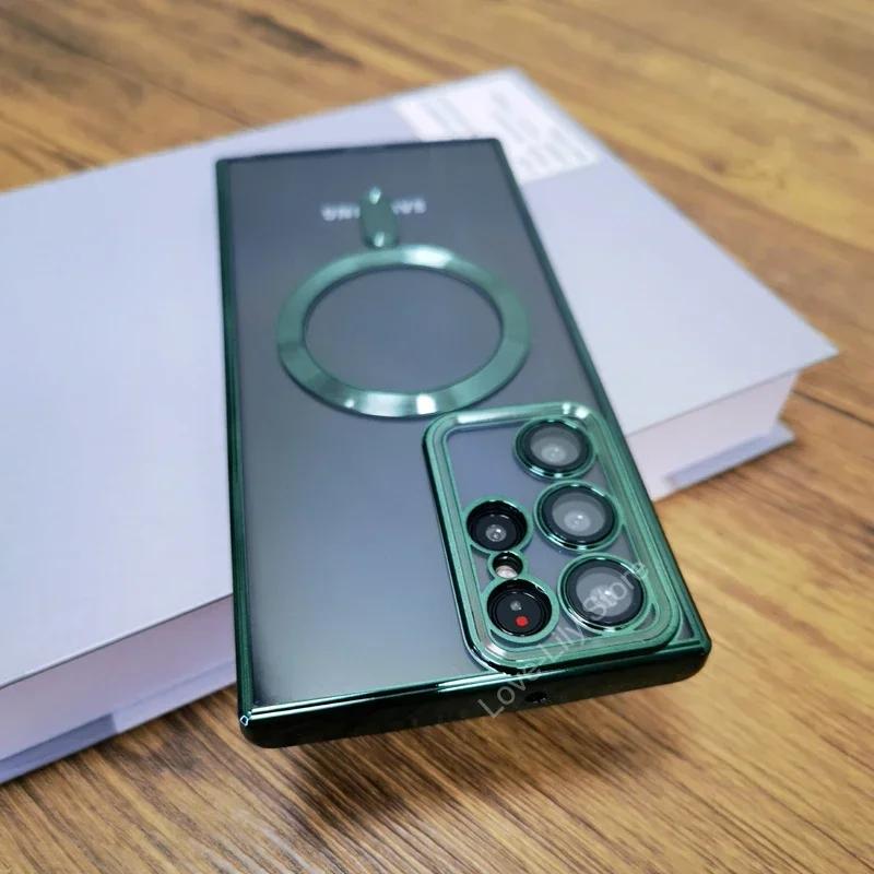 Plating Transparent For Magsafe Case For Samsung Galaxy S25 S24 S23 S22 S21 Ultra Plus S 25 24 23Ultra Mag Safe Glass Lens Cover