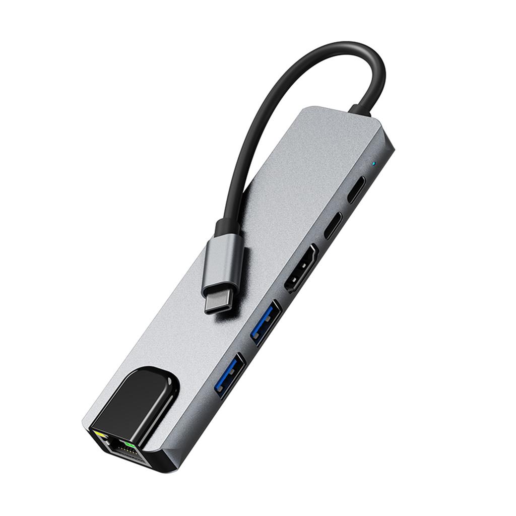 Адаптер-хаб 6 в 1 TYPE-C на HDMI+USB3.0+2.0+RJ45 100M+PD+Интерфейс передачи данных
