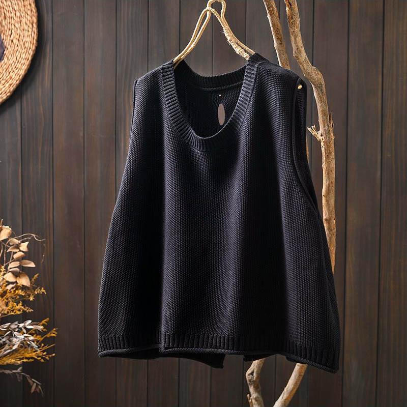 Вязаный жилет женский свободный большого размера повседневный универсальный без рукавов на пуговицах сзади