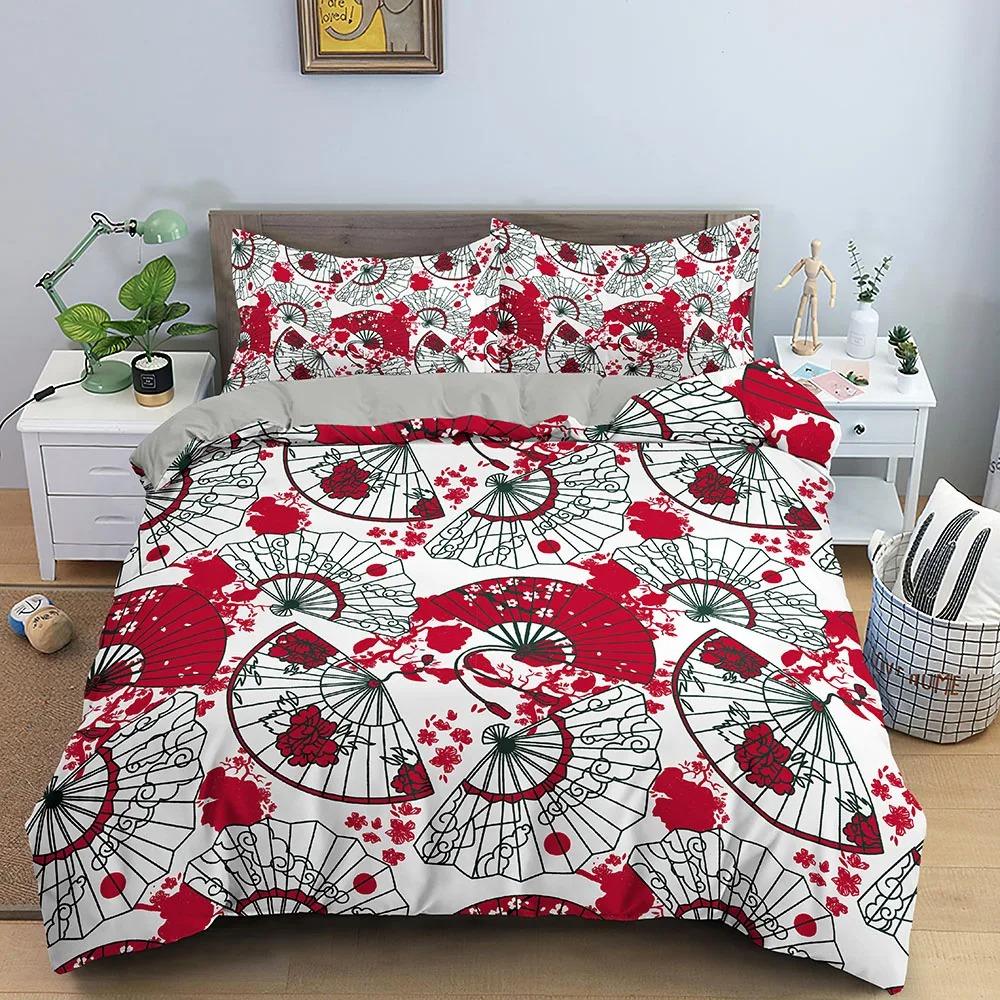 Японская кукла пододеяльник King Queen Lucky Cat Fan комплект постельного белья для детей и девочек азиатская японская культура 23 шт полиэстер пододеяльник