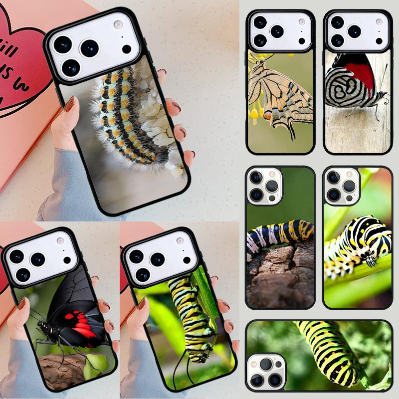 Caterpillar Insect Butterfly Phone Case For iPhone 17 Air 14 15 13 12 Max Cover For Apple 14 15 16 16e 11 Pro Max Plus Coque