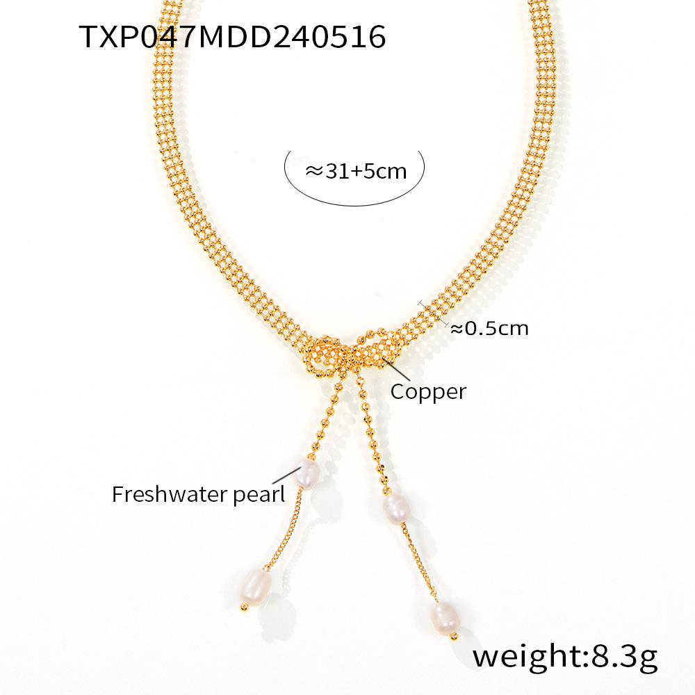 New Elegant Temperament Freshwater Pearl Bracelet Copper Plated 18K Real Gold Necklace Set