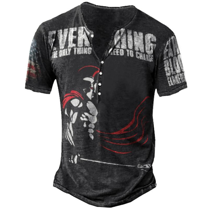 2023 Новая летняя модная футболка в винтажном стиле с коротким рукавом, мужские приталенные футболки с V-образным воротником и пуговицами, топы.