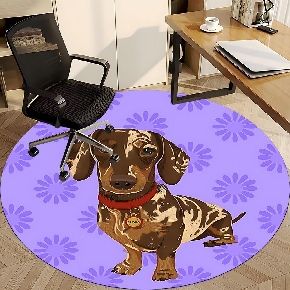 1pc Dachshund Office Round Rug, Non-slip, Soft and Durable Office Rug for Interior Decoration, Perfect for Office, Beautiful Decoration yy260324094