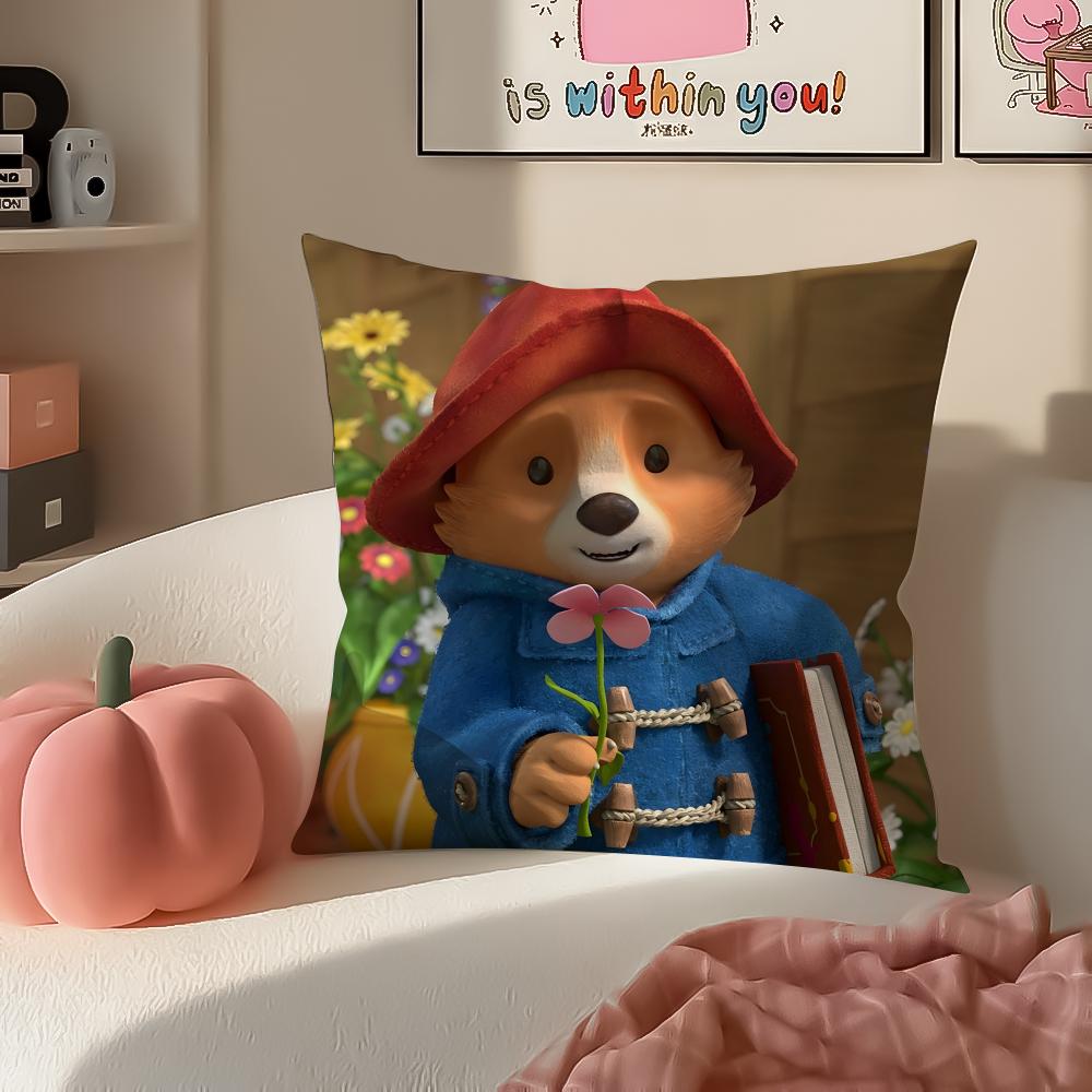 Cute PPaddington Bear Cushion Cover Pillowcase Short Plush Invisible zipper Room Sofa Cushion Cover