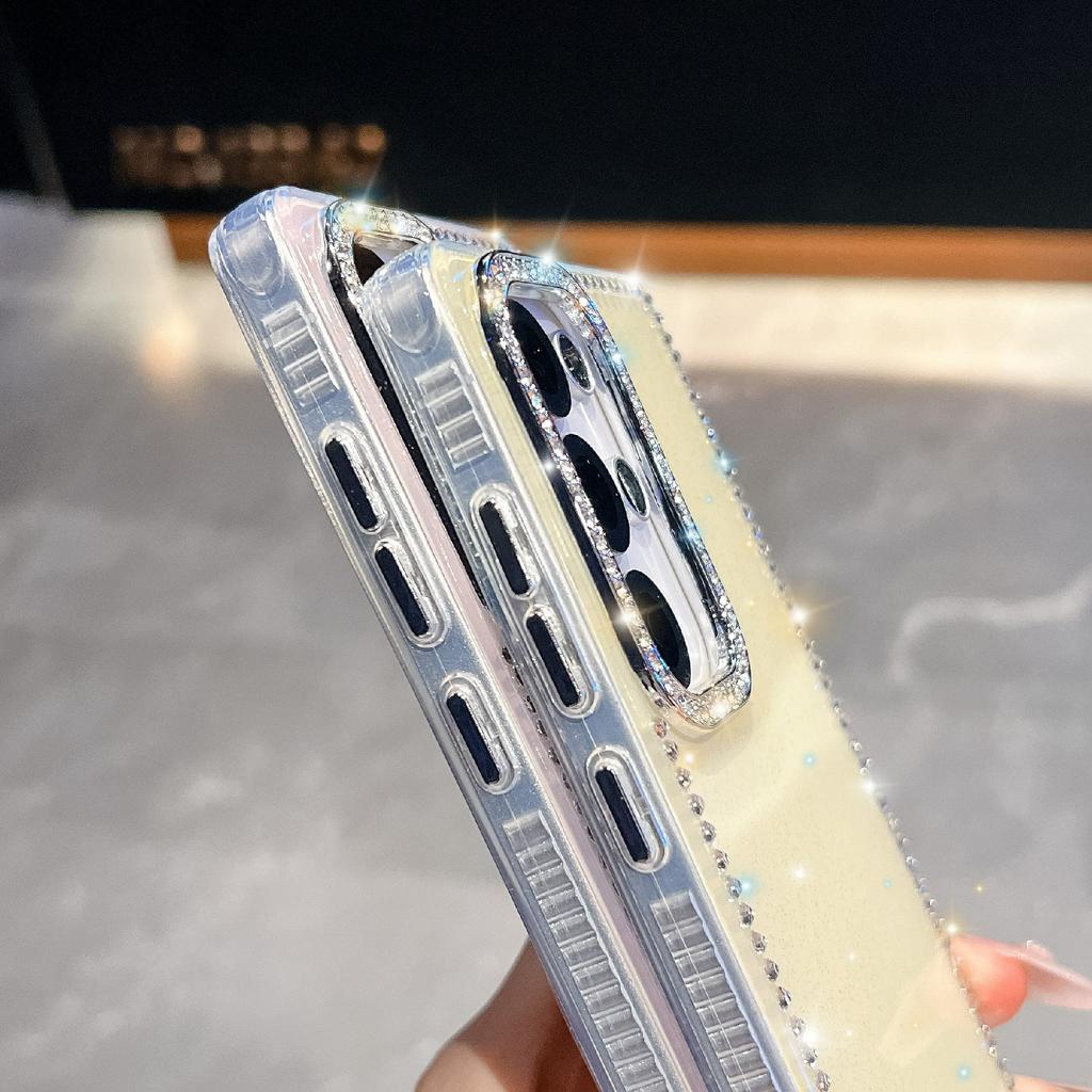 Чехол для Samsung Galaxy S25 Ultra с краем из страз и блестящей задней панелью из ТПУ+ПК с IMD-печатью