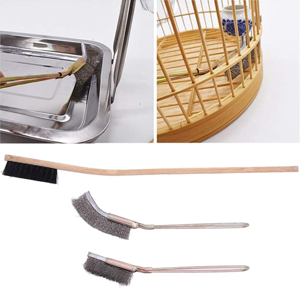 Набор из 3 эффективных щеток для чистки птичьих клеток из нержавеющей стали для хомяков, попугаев, аксессуаров для птичьих клеток