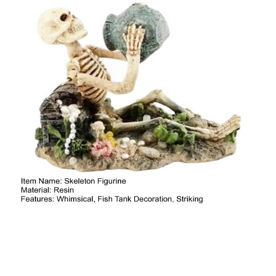 Aquarium Air Bubbler Decoration Adventure Skeleton Bubble Ornament Treasure Hunter Skeleton Resin Figurine for Fish Tank Landscape Decor