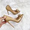 Fashion Bow Rivet High Heel Shoes Women's Thin Heels 12CM 10CM 8CM Fashion Sexy Pointed Shallow Mouth Women's Shoes Liuding Shoe