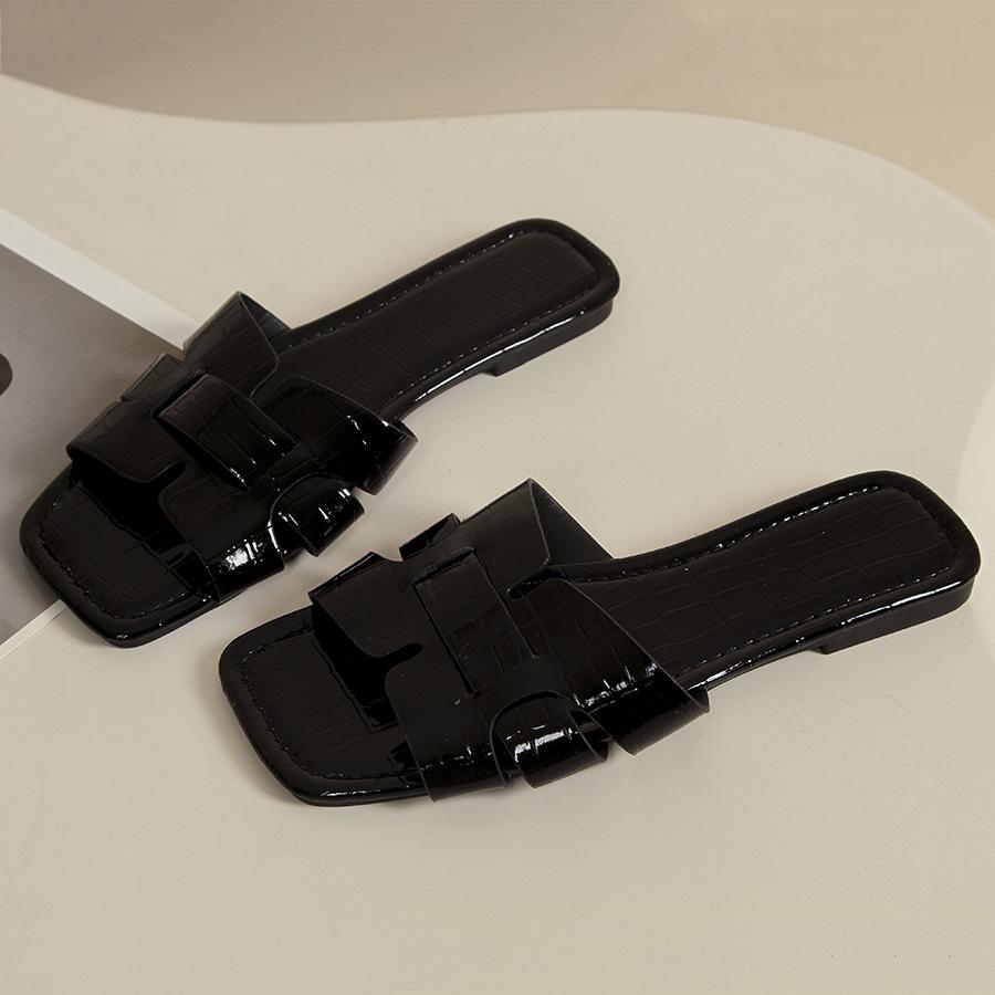 2025 Шлепанцы с квадратным носком и плоской подошвой Африка Внешняя торговля Дышащие домашние тапочки Женские повседневные сандалии Женские тапочки