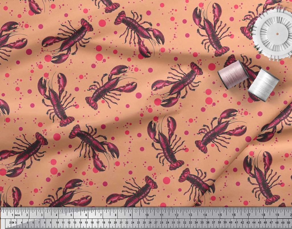 Soimoi Японская креп-сатиновая ткань в горошек и лобстер с океанским принтом, 42 дюйма по метрам