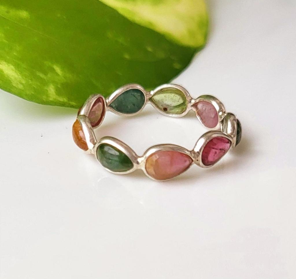 Кольцо с натуральным турмалином из стерлингового серебра 925 пробы, огранка «Вечность», размер 7, США A105