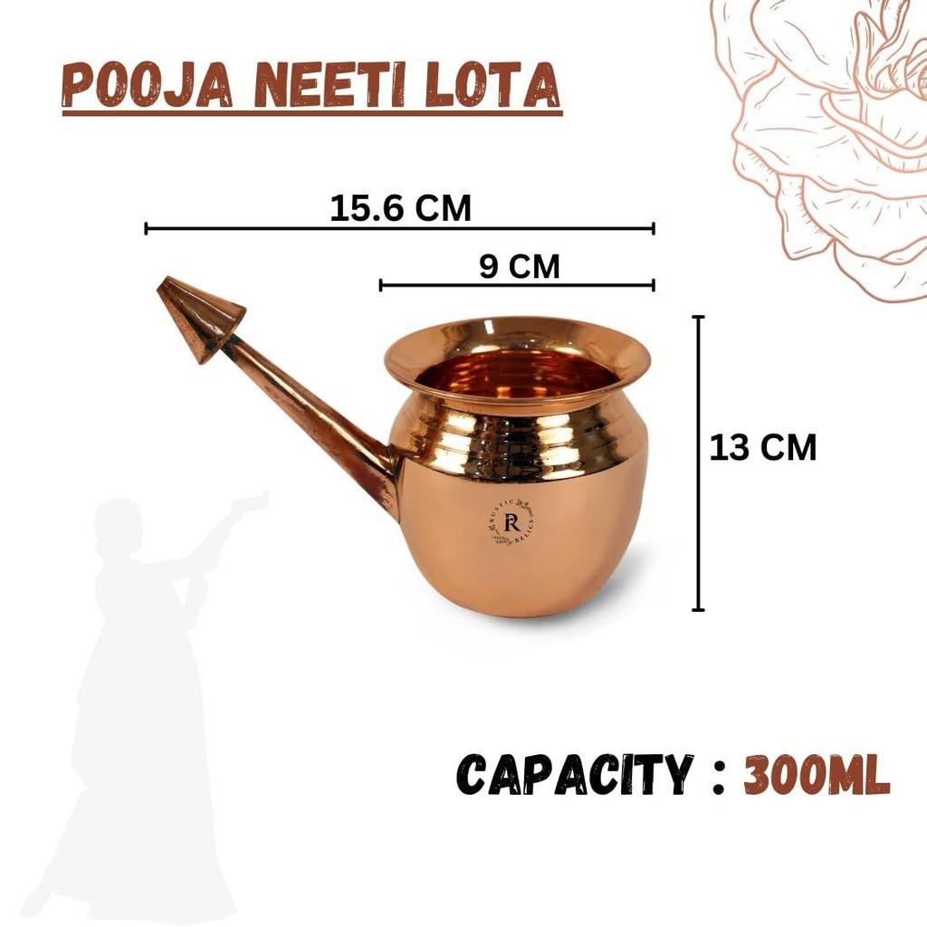 Чистая медь Neti Lota емкостью 300 мл подходит для эффективного очищения носа, занятий йогой, ежедневной гигиены, заложенности носовых пазух