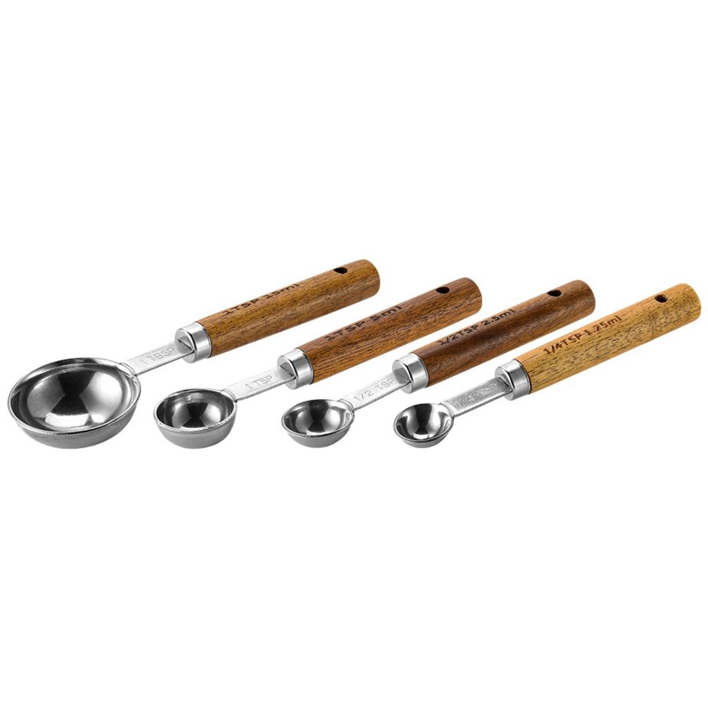 Stainless Steel Measuring Cup Measuring Spoon Wood Handle Measuring Spoon Measuring Tool Kitchen Baking Tool
